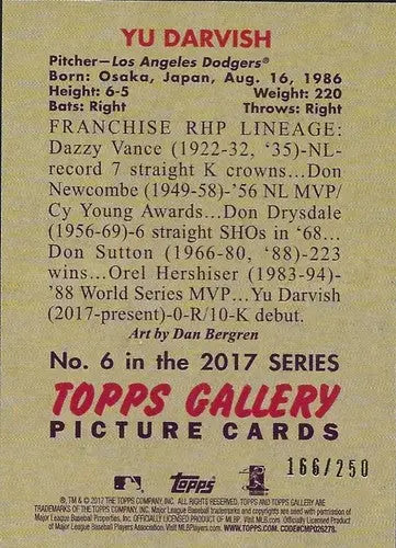 Yu Darvish gallery heritage green baseball card from 2017 Topps Gallery Heritage series