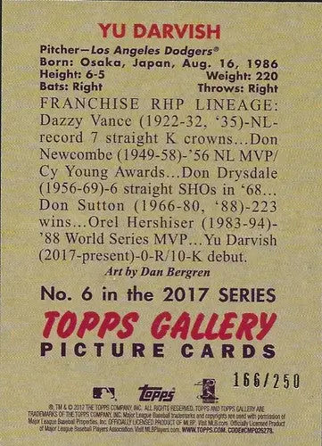 2017 Topps Gallery Heritage Green #H-6 Yu Darvish NM-MT 132/250 Dodgers ID:5382 - Baseball Card Single