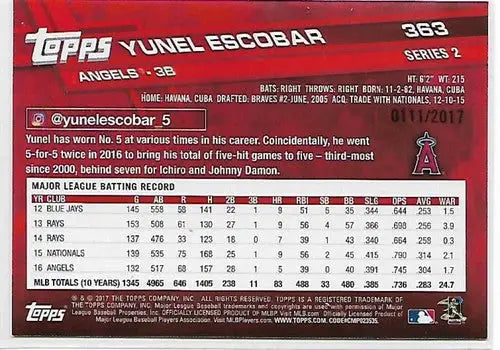 2017 Topps Gold #363 Yunel Escobar NM-MT 0111/2017 Angels ID:4898 - Baseball Card Single
