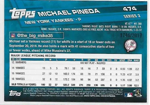 2017 Topps Gold #474 Michael Pineda NM-MT 1746/2017 Yankees ID:4899 - Baseball Card Single