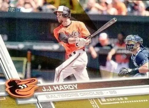 2017 Topps Gold Baseball Card featuring J.J. Hardy with original gloss and Orioles design