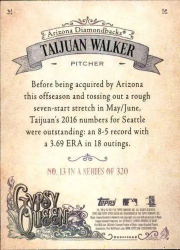 2017 Topps Gypsy Queen #13 Taijuan Walker NM-MT Diamondbacks ID:19699 - Baseball Card Single