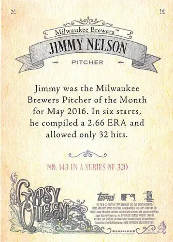2017 Topps Gypsy Queen #143 Jimmy Nelson NM-MT Brewers - Baseball Card Single