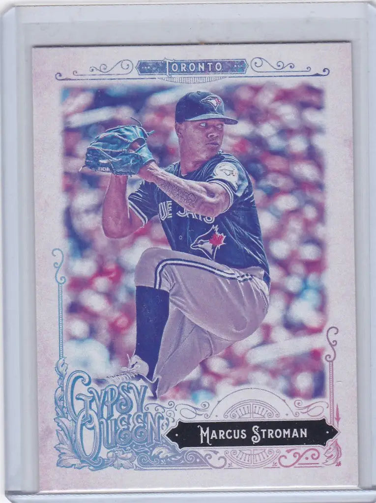 Baseball card of Marcus Stroman Toronto in dark uniform from Topps Gypsy Queen series