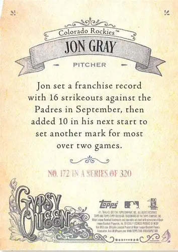 2017 Topps Gypsy Queen #172 Jon Gray NM-MT Rockies - Baseball Card Single