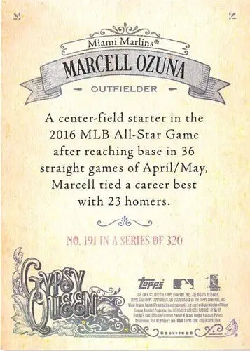 Marcell Ozuna baseball card from 2017 Topps Gypsy Queen with original gloss