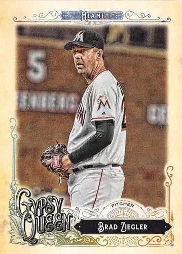Original gloss 2017 Topps Gypsy Queen Brad Ziegler baseball card Marlins ID 19783