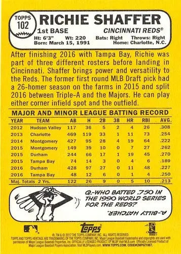 2017 Topps Heritage #102 Richie Shaffer NM-MT Reds - Baseball Card Single
