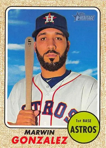 Original gloss baseball card of Marwin Gonzalez from Topps Heritage 2017 series