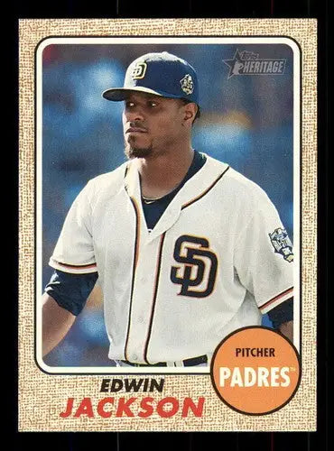 Original gloss Edwin Jackson baseball card from Topps Heritage 2017 Padres collection