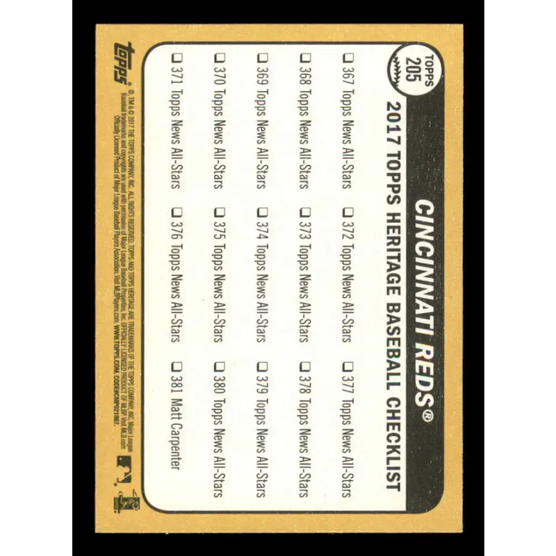 2017 Topps Heritage #205 Cincinnati Reds NM-MT Cincinnati Reds Baseball Card - Baseball Card Single
