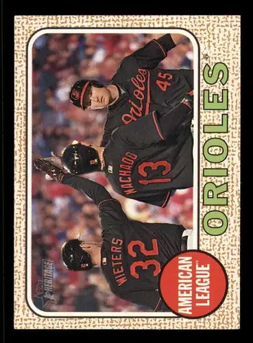 Baseball card featuring Baltimore Orioles players from 2017 Topps Heritage with original gloss
