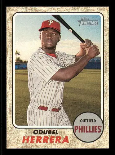 Original gloss of Odubel Herrera baseball card from 2017 Topps Heritage series