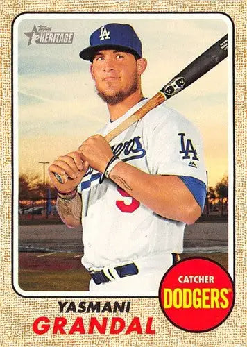 Yasmani Grandal baseball card from 2017 Topps Heritage with original gloss featuring Dodgers