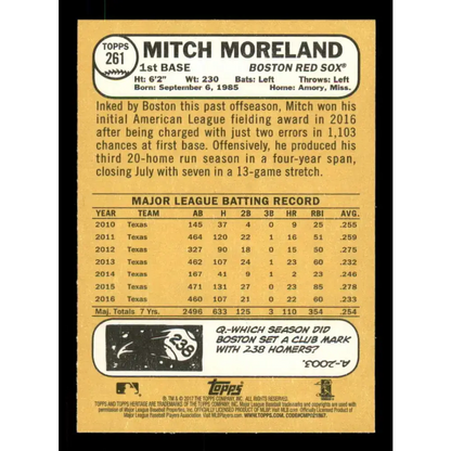 2017 Topps Heritage #261 Mitch Moreland NM-MT Boston Red Sox Baseball Card - Baseball Card