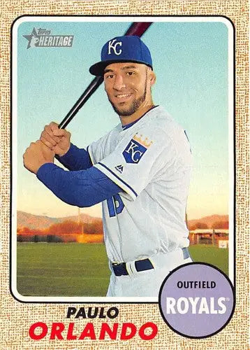 2017 Topps Heritage Paulo Orlando baseball card with original gloss Royals ID 10194