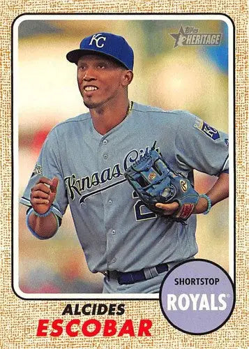 Original gloss Alcides Escobar baseball card from Topps Heritage 2017 Royals series