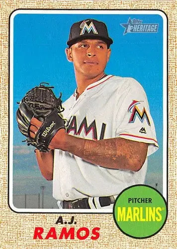 Original gloss of Topps Heritage Baseball Card featuring A.J. Ramos Marlins player