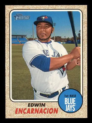 Edwin Encarnacion baseball card from 2017 Topps Heritage Blue Jays series