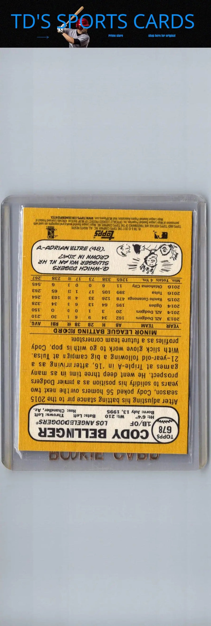 Cody Bellinger rookie card from 2017 Topps Heritage series displaying face and logo