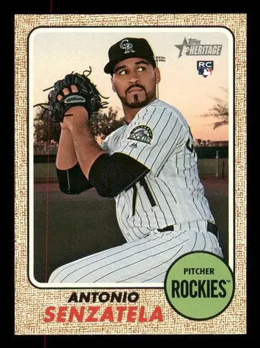 Baseball card featuring Antonio Senzatela from 2017 Topps Heritage High Numbers series