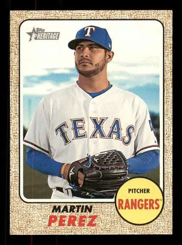Baseball trading card featuring Martin Perez from Topps Heritage 2017 with original gloss