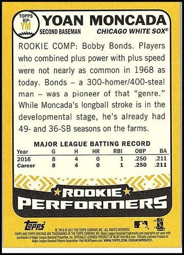 Yoan Moncada rookie baseball card from Topps Heritage High Numbers series