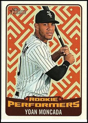 Yoan Moncada baseball card from 2017 Topps Heritage High Numbers Rookie Performers series