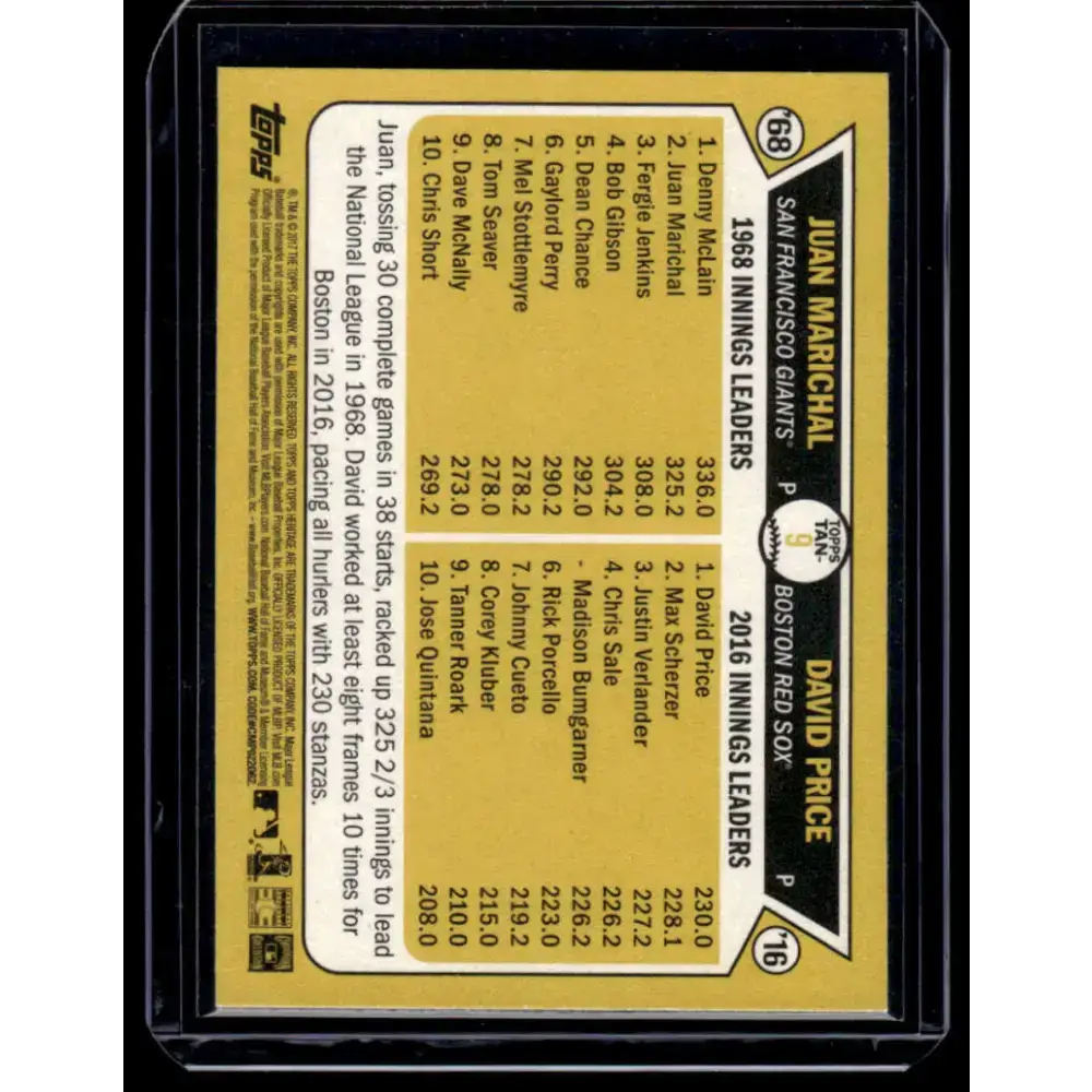 2017 Topps Heritage #TAN-8 Juan Marichal / Rick Porcello Giants / Red Sox NM-MT Baseball Card - Baseball Card Single