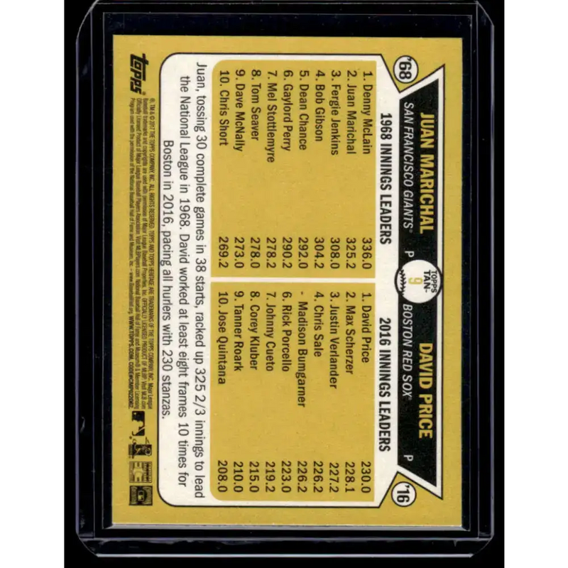 2017 Topps Heritage #TAN-8 Juan Marichal / Rick Porcello Giants / Red Sox NM-MT Baseball Card - Baseball Card Single
