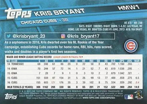 2017 Topps Holiday Kris Bryant baseball card with original gloss featuring Cubs player