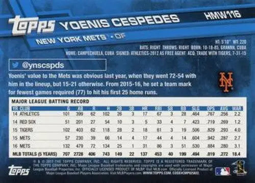 2017 Topps Holiday HMW116 Yoenis Cespedes Mets baseball card NM-MT