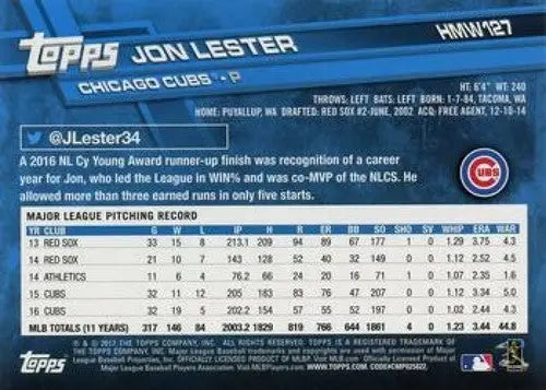 2017 Topps Holiday #HMW127 Jon Lester NM-MT Cubs - Baseball Card Single
