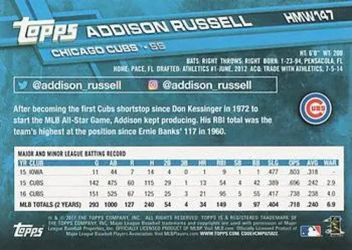 2017 Topps Holiday #HMW147 Addison Russell NM-MT Cubs ID:6426 - Baseball Card Single