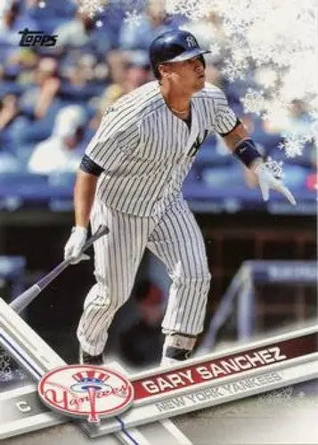 Original gloss 2017 Topps Holiday HMW151 Gary Sanchez Yankees baseball card image
