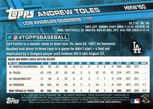 2017 Topps Holiday HMW160 Andrew Toles Dodgers baseball card NM-MT