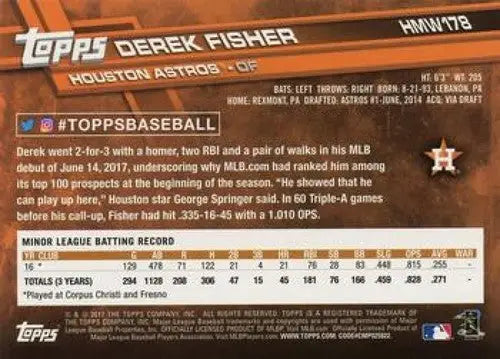 2017 Topps Holiday HMW178 Derek Fisher NM-MT RC Rookie Astros baseball card