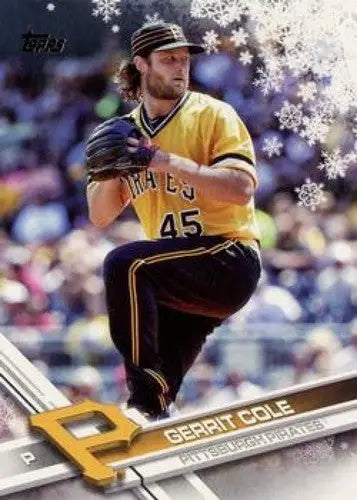2017 Topps Holiday HMW179 Gerrit Cole baseball card featuring Pirates player