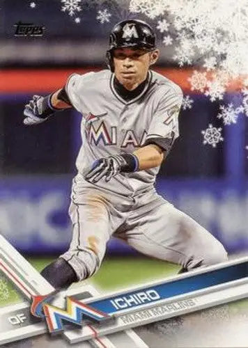 Original gloss 2017 Topps Holiday HMW195 Ichiro Suzuki Marlins trading card image