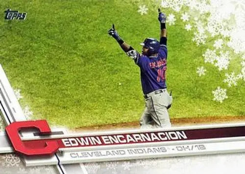 Original gloss 2017 Topps Holiday HMW31 Edwin Encarnacion Indians baseball card
