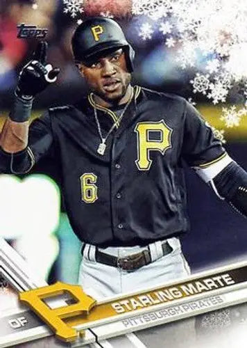 Original gloss HMW44 Starling Marte baseball card from 2017 Topps Holiday Pirates collection