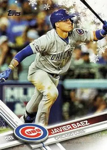 Baseball trading card of Javier Baez HMW56 Javier from 2017 Topps Holiday series
