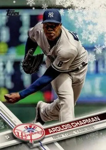 Original gloss 2017 Topps Holiday HMW63 Aroldis Chapman Yankees trading card image