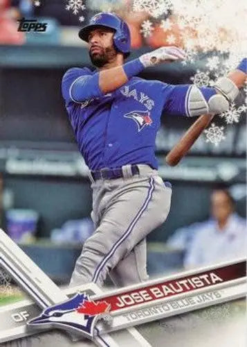 Original gloss baseball card of HMW64 Jose Bautista from 2017 Topps Holiday series