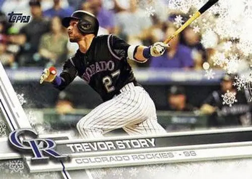 Original gloss 2017 Topps Holiday HMW74 Trevor Story baseball card showcasing Rockies player