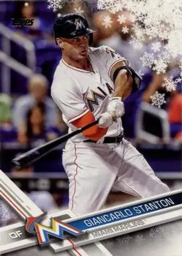 2017 Topps Holiday HMW80 Giancarlo Stanton original gloss baseball card Marlins ID 6384