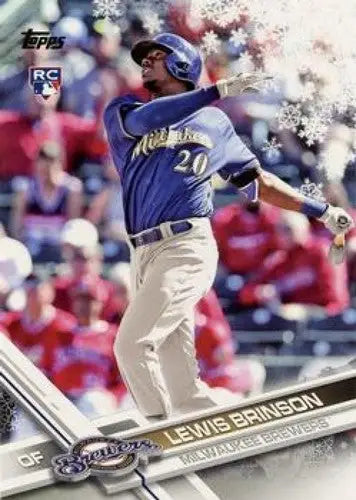 Original gloss 2017 Topps Holiday HMW82 Lewis Brinson rookie baseball card