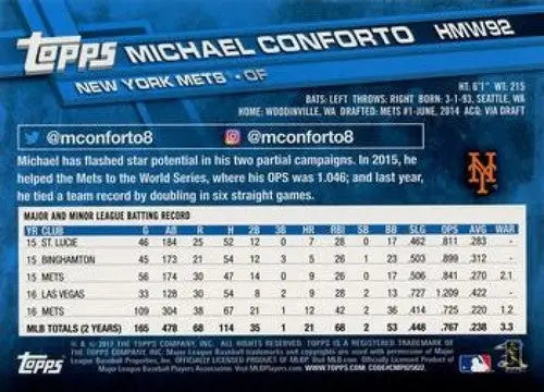 2017 Topps Holiday HMW92 Michael Conforto New Mount Mets baseball card