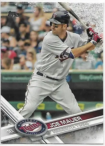 2017 Topps Holiday Metallic Snowflake Joe Mauer Twins trading card with original gloss