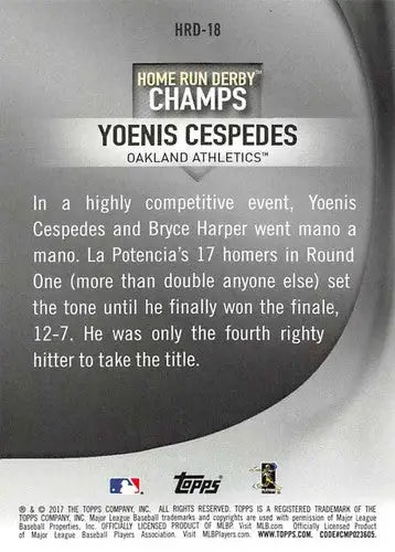 2017 Topps Home Run Derby Champs #HRD-18 Yoenis Cespedes NM-MT Athletic ID:10153 - Baseball Card Single